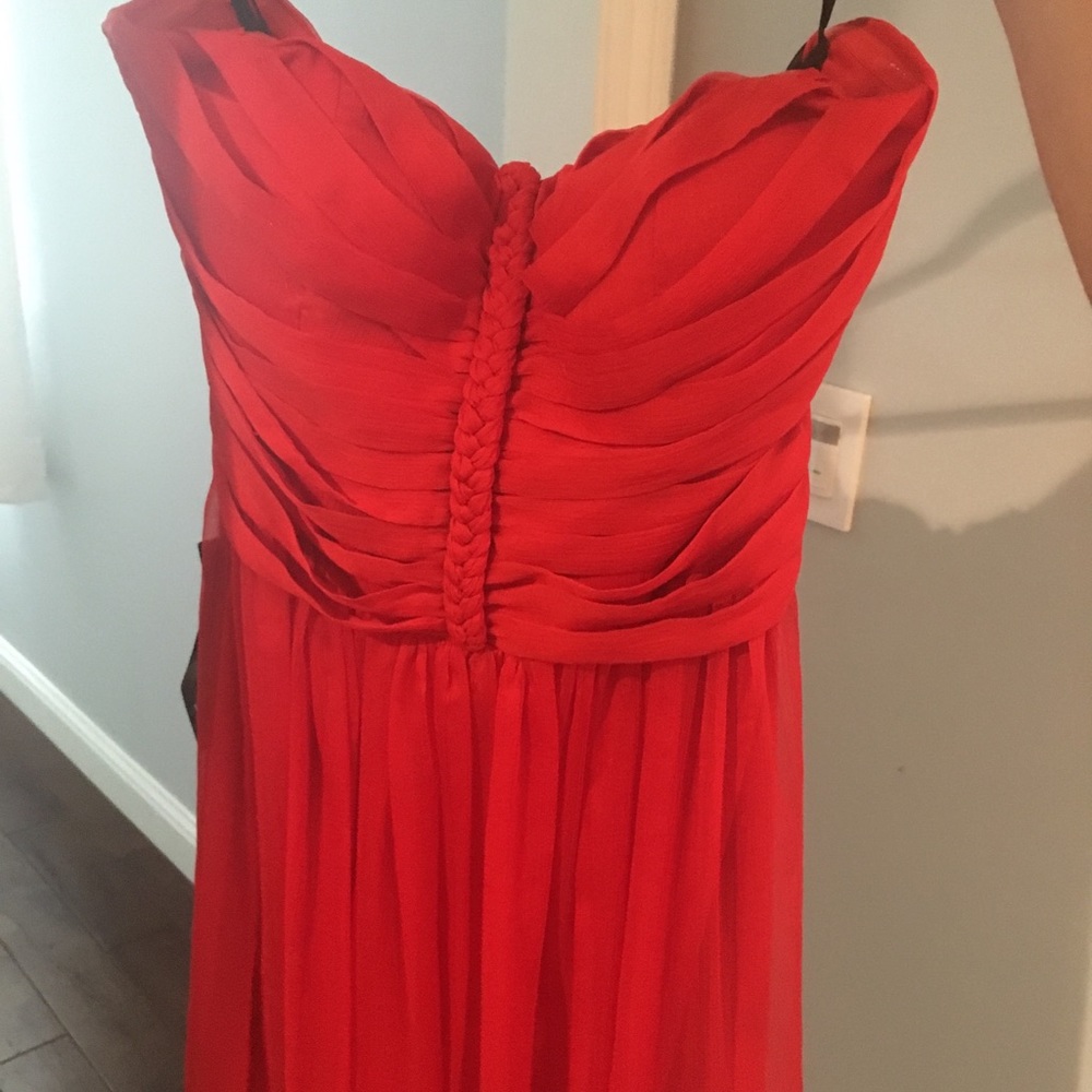 Strapless Braid Embellished Red Orange Flare Dress